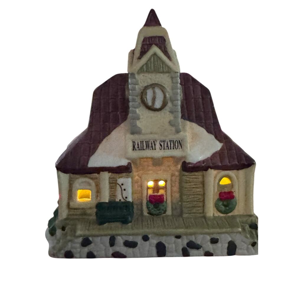 Vintage Ceramic Train Railway Station Collectible/ Candle Holder Christmas - Picture 2 of 6
